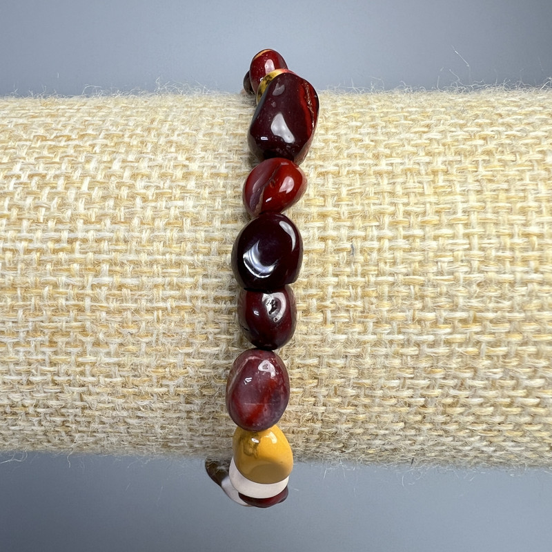 Mookaite Jasper Bracelet, natural stone, faceted beads, 6x9mm diameter ±, length 18cm ± (stretch)
