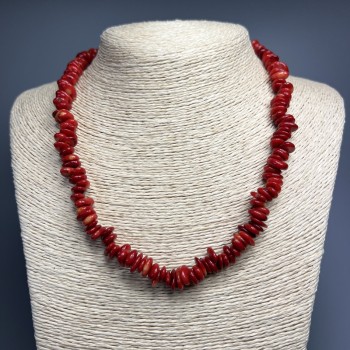 Natural Coral Necklace with Oval Lentil Beads, 10x3 mm, Length 48 cm