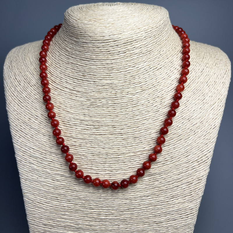 Imitation Red Jasper Necklace, Smooth Beads 6 mm, Length 48 cm