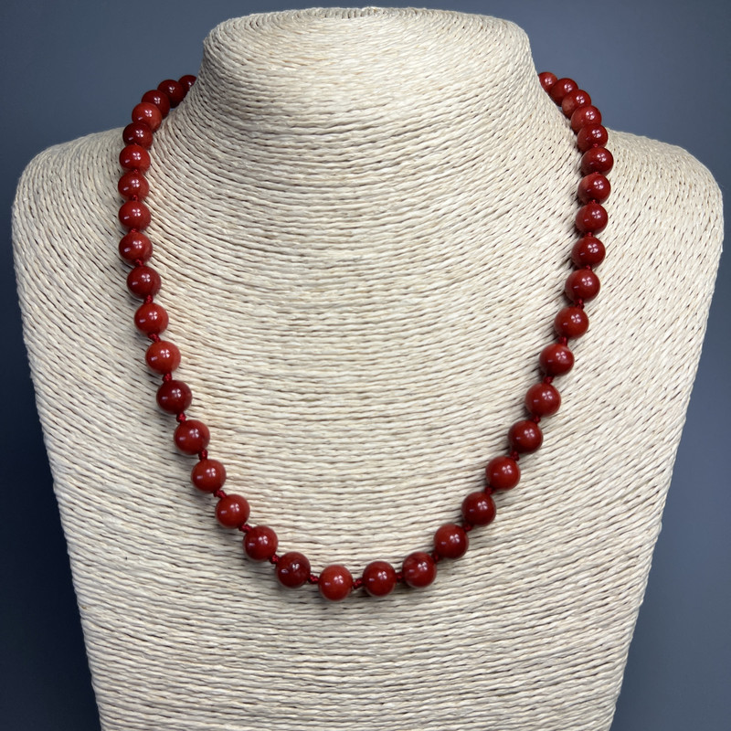 Necklace Red Jasper Imitation, smooth beads, 8mm diameter, 50cm length