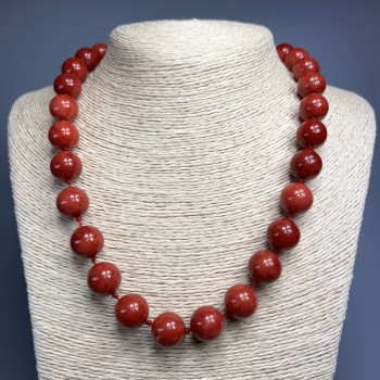 Red Jasper Necklace (Imitation) — Smooth Beads, 14 mm Diameter, 51 cm Length