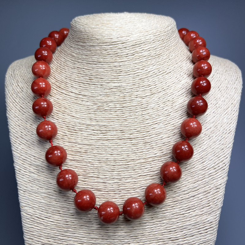 Red Jasper Necklace (Imitation) — Smooth Beads, 14 mm Diameter, 51 cm Length