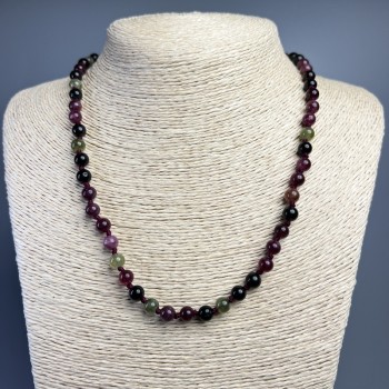 Tourmaline Necklace with natural stone, smooth beads, diameter 6.5 mm, length 50 cm