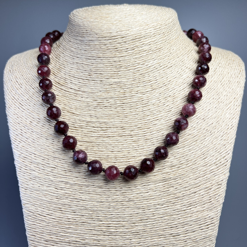 Rubellite Tourmaline Necklace, natural stone, faceted bead, diameter 10 mm, length 50 cm