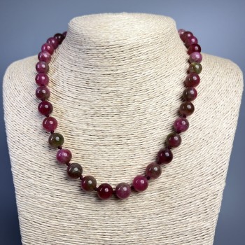 Polychrome Tourmaline Necklace, smooth beads, 10 mm diameter, 49 cm length
