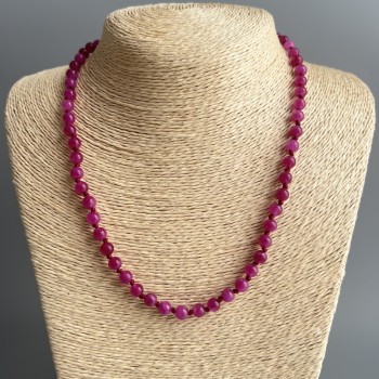 Raspberry Tourmaline Necklace with smooth beads, 6 mm diameter, 50 cm length