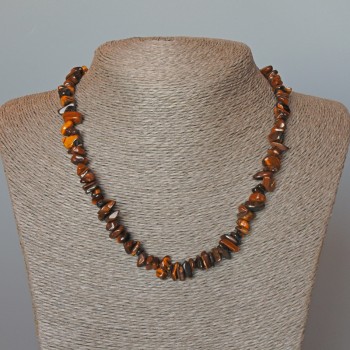 Tiger's Eye Necklace, natural stone chips, diameter 7x3 mm, length 47 cm