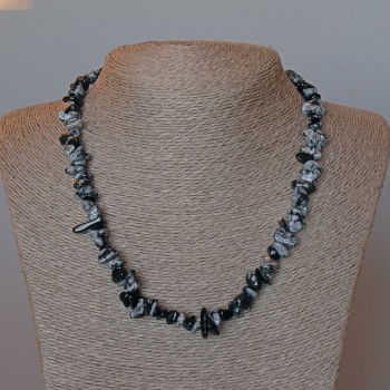 Necklace Snow Obsidian natural stone chip, diameter 9x4 mm ±, length 47 cm +