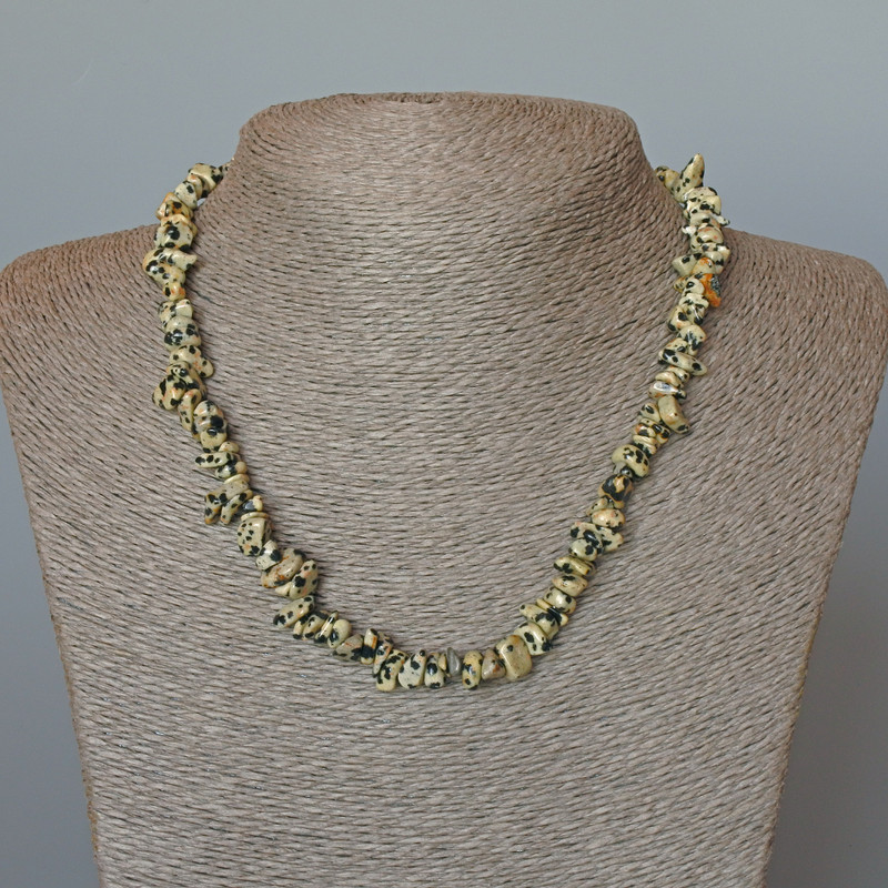Dalmatian Jasper Necklace with Natural Stone Chips, Diameter 9×4 mm, Length 46 cm ±