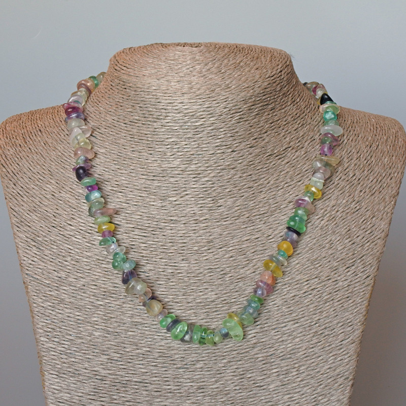 Necklace Fluorite natural stone, faceted beads, 8x3 mm diameter, 47 cm length.