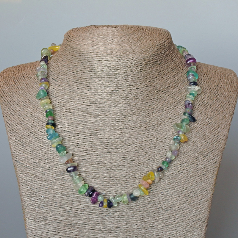 Fluorite necklace, natural stone, faceted beads, diameter 9x4 mm, length 48 cm ±