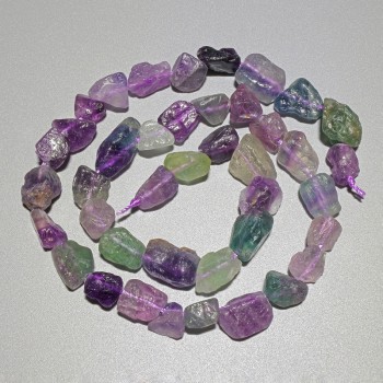 Fluorite beads, natural unpolished stone, nugget-style, 8×10 mm, about 38 cm on a thread