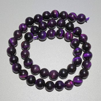 Purple Cat's Eye Beads, natural stone, smooth round beads, diameter 8.5 mm, length 38 cm on thread