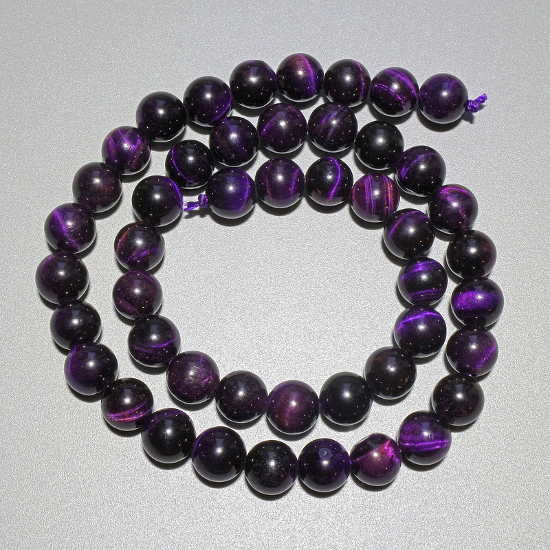 Purple Cat's Eye Beads, natural stone, smooth round beads, diameter 8.5 mm, length 38 cm on thread
