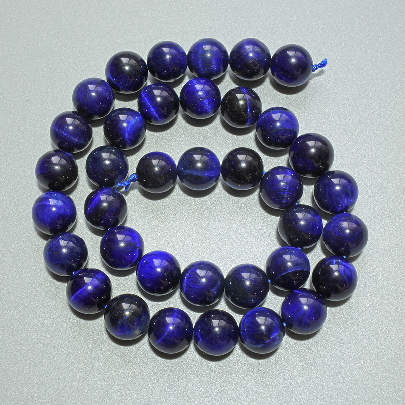 Blue Cat's Eye Beads Natural Stone Smooth Round Bead, 10mm Diameter +/-, 38cm Length +/- on Thread