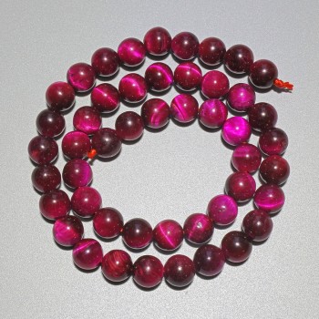 Raspberry Cat's Eye Beads, Natural Stone, Smooth Round Beads, 8 mm Diameter, approx. 37 cm Length on a Thread