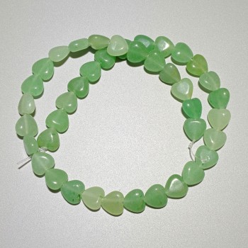 Natural nephrite heart-shaped beads, 10 x 10 x 5 mm, 37 cm length on a beading thread