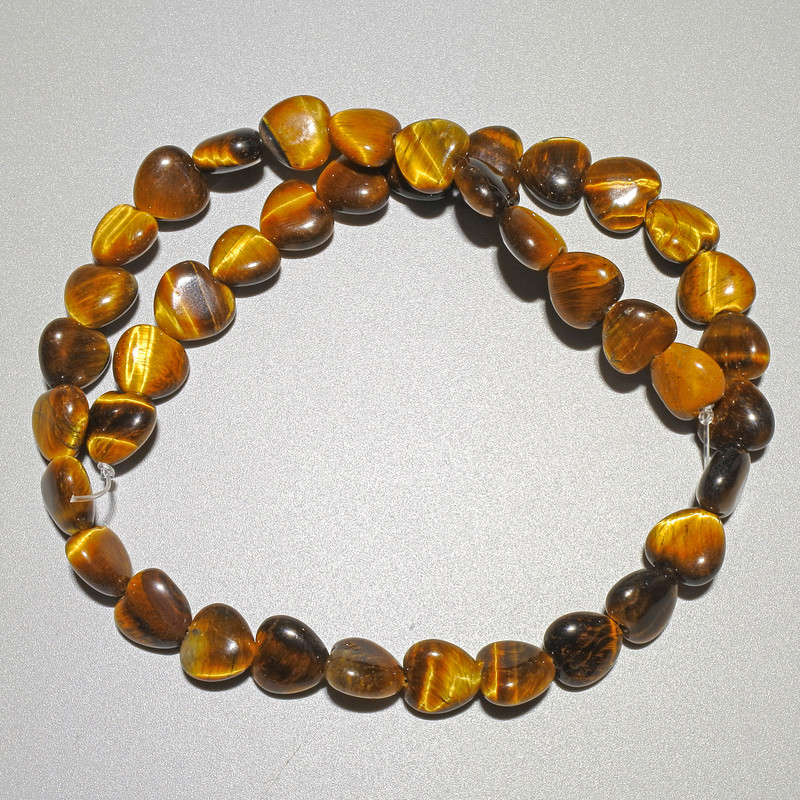 Tiger's Eye Beads, Natural Stone, Heart-Shaped, Diameter 10x10x5 mm, Length 37 cm on Thread