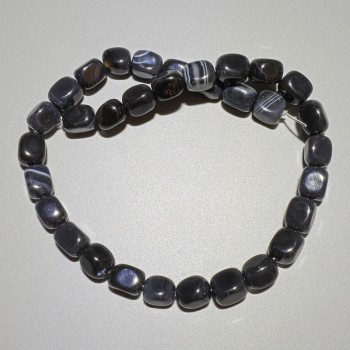 Black Agate Beads, Natural Stone Bar Shape, 9×12 mm, 37 cm length ± on thread