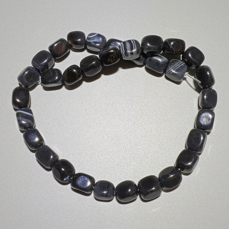 Black Agate Beads, Natural Stone Bar Shape, 9×12 mm, 37 cm length ± on thread