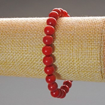 Natural Coral Bracelet with a smooth bead, 8 mm diameter, length 18 cm +/- (stretch)