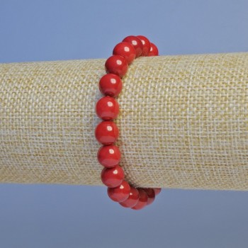 Natural Coral Bracelet with Smooth Beads, Diameter 8.5 mm, Length 18 cm (stretch)