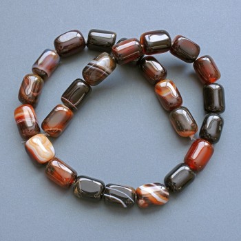 Brown agate beads, natural stone, bar-shaped 11×15 mm, length 39 cm ± on beading thread