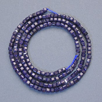 Aventurine Beads 'Night of Cairo' (Synthetic) Faceted Cube, 2 mm Diameter, 38 cm Length on Thread