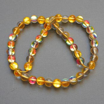 Opal Glass Beads Yellow Chameleon, Smooth Round Beads, 8.5 mm Diameter, 38 cm Length on Thread