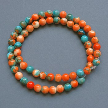 Beads 'Variscite' (imitation acrylic) orange, blue, and white smooth beads, 6.5 mm diameter, 40 cm length, on a thread