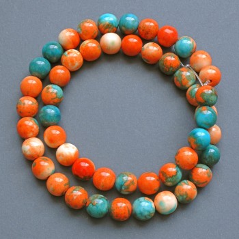 Beads 'Variscite' (acrylic imitation) orange, blue and white smooth beads, diameter 10mm ±, length 40cm ± on a thread