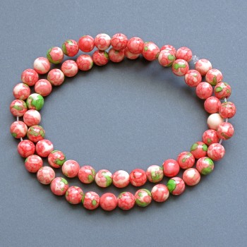 Beads 'Variscite' (acrylic imitation) pink, white and green smooth spheres, 6.5 mm diameter, 40 cm long on thread