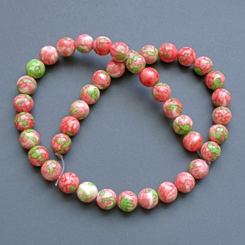 Beads 'Variscite' (acrylic imitation) pink, white and green smooth beads, 8.5 mm diameter, approximately 40 cm long on a thread