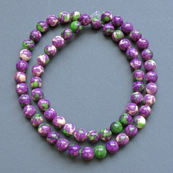 Beads 'Variscite' (imitation acrylic) purple, white, and green smooth beads, diameter 6.5 mm, length 40 cm on a thread