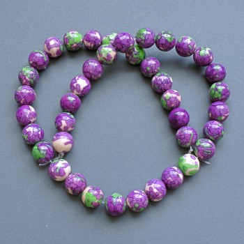 Beads "Variscite" (imitation acrylic) purple, white and green smooth beads, diameter 10.5 mm, length 40 cm on a thread