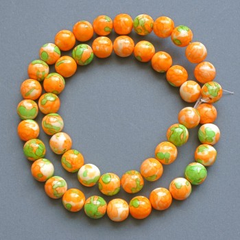Beads 'Variscite' (imitation acrylic) green, orange, and white smooth round beads, diameter approx. 8.5 mm, length approx. 39 cm on thread