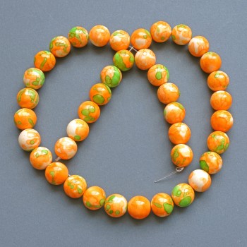 Beads 'Variscite' (acrylic imitation) green, orange and white smooth beads, diameter 10 mm, length 39 cm ± on a thread