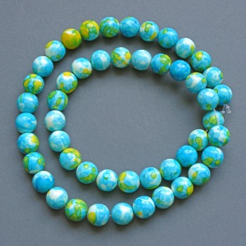 Beads 'Variscite' (imitation acrylic) blue, white, and yellow smooth beads, diameter 8.5 mm, length 40 cm +/- on a thread