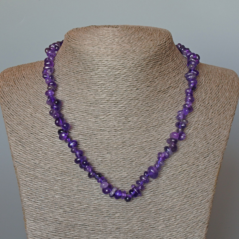 Natural Amethyst Necklace with Faceted Beads, 8x4 mm, 47 cm length