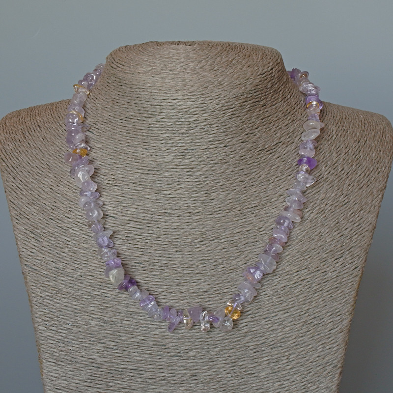 Necklace with Amethyst natural gemstone chips, diameter 8×3 mm, length 48 cm