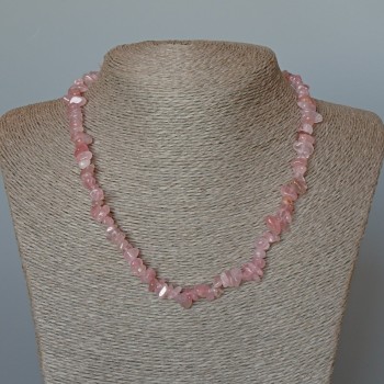 Pink Quartz Necklace with Natural Stone Chips, 7x2 mm, 46 cm long