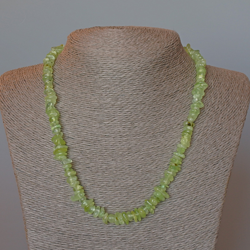 Prehnite Necklace with Faceted Natural Stone, 8x3 mm, Length 48 cm