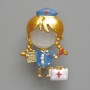 Nurse Brooch Pendant with White Cat's Eye, blue and white enamel, golden metal 23x36 mm