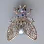 Butterfly Brooch-Pendant with Multicolored Crystals, Gray Bead, Silver-Tone Metal 26x33mm