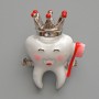 Brooch-pendant Tooth with Crown white, pink and silver enamel, silvery metal 25x32 mm