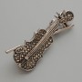 Brooch Pendant Violin with Black Crystals, Silver Metal 20x45 mm