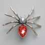 Brooch-pendant Spider with red crystal, gray bead, silver-tone metal 45×39mm