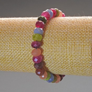 Natural tourmaline bracelet with faceted rondelle beads, 8×6 mm diameter, 18 cm length (stretch)
