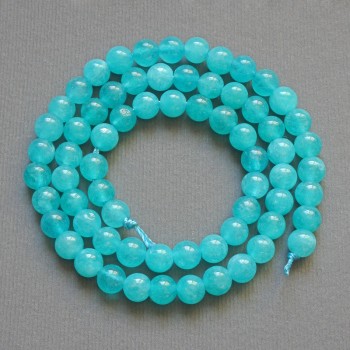 Aquamarine Beads, Natural Stone, Smooth Round Beads, 6 mm Diameter (+-), 38 cm Length (+-), on a thread