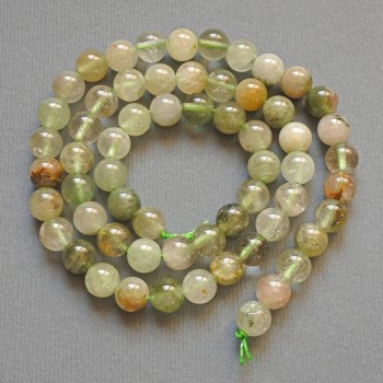 Phantom Quartz Beads with Rutile, natural stone, smooth round beads, diameter 6.5 mm, length 39 cm on thread